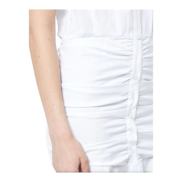 Veronica Beard White Bell Button Down Ruched Shirtdress Size 12 - Picture 4 of 13